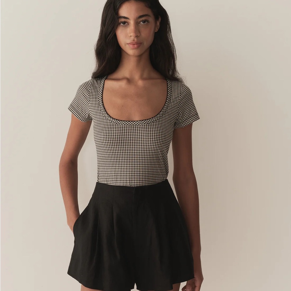 Doen Brigitte Tee IN NOIR LA MADDALENA GINGHAM size M NWT